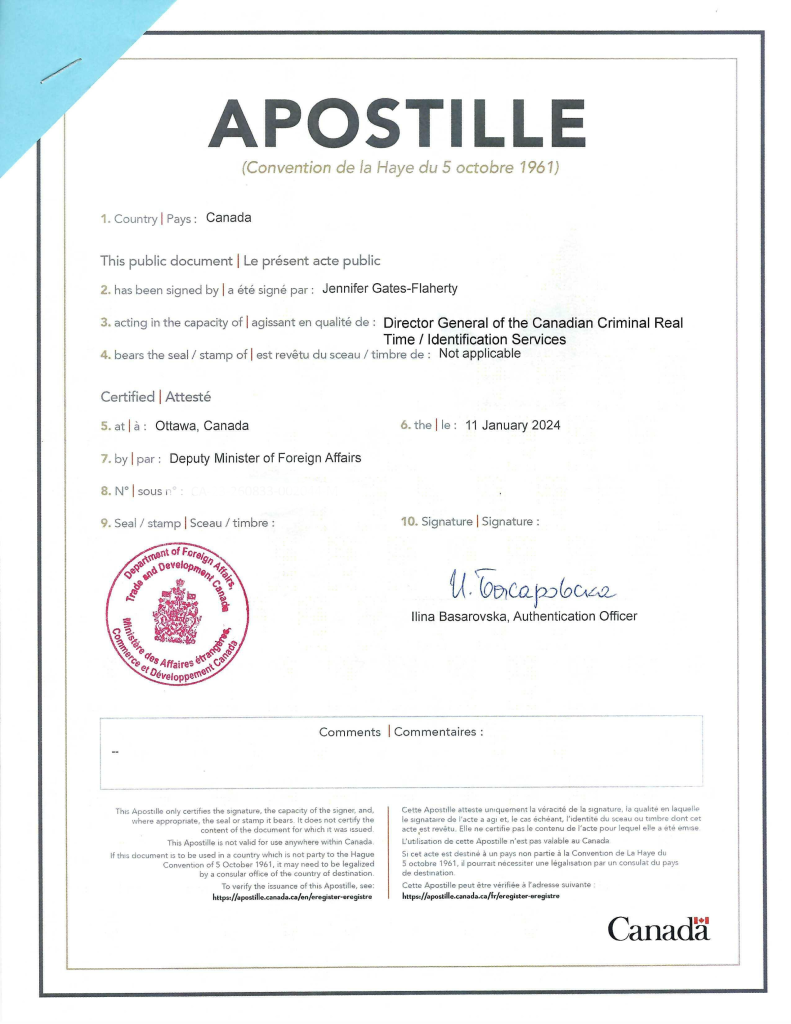 Apostille Canada Certificate